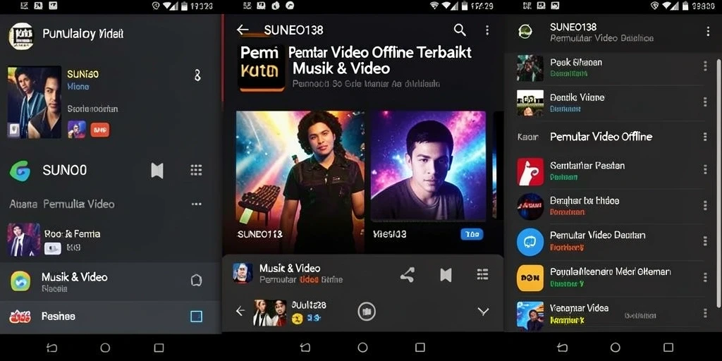 Tampilan antarmuka SUNEO138 yang sederhana dan fungsional untuk Pemutar Video Offline.