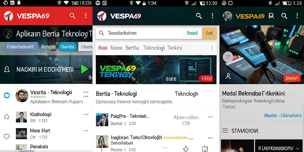 Tampilan utama VESPA69 dengan menu berita teknologi yang terstruktur.